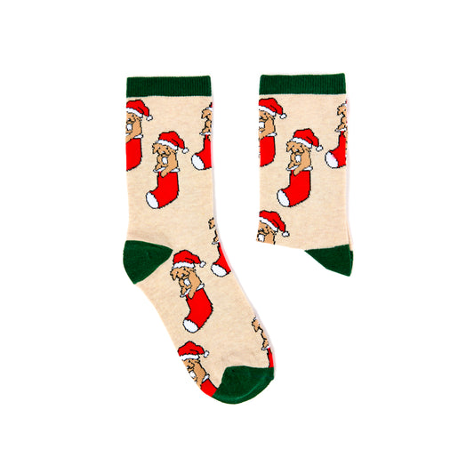 Ladies Puppy In Stocking Christmas Socks